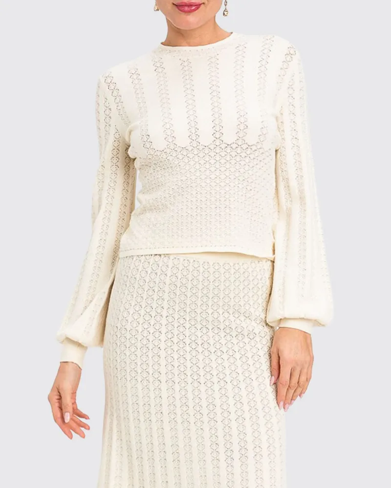 Twin-Set Rundhalspullover aus Viskosemischung in durchbrochener Strickart Perle