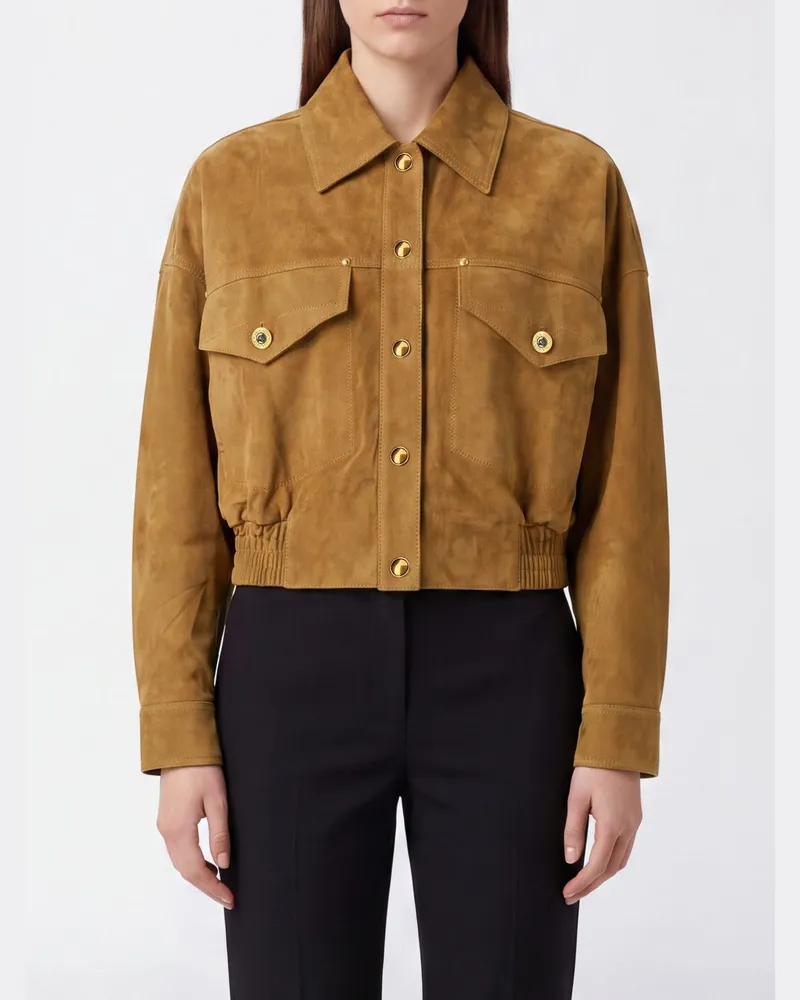 Versace Bomberjacke aus Wildleder im Hemdenstil mit klassischem Kragen Natural