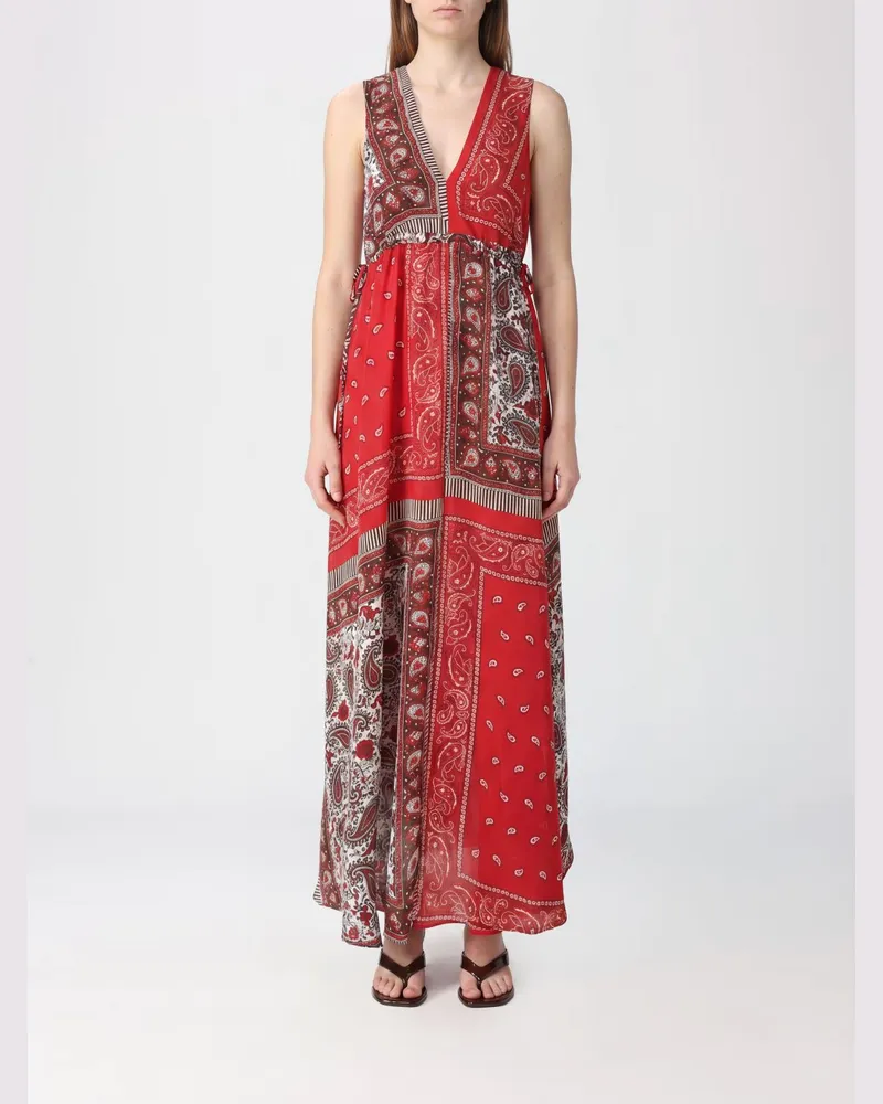 P.A.R.O.S.H. Schulterfreies Seiden-Maxikleid P.A.R.O H. mit Bandana-Print Rot
