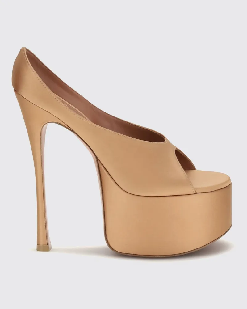 Amina Muaddi Anok Seiden-Mules mit Plateau und hohem Absatz Milch