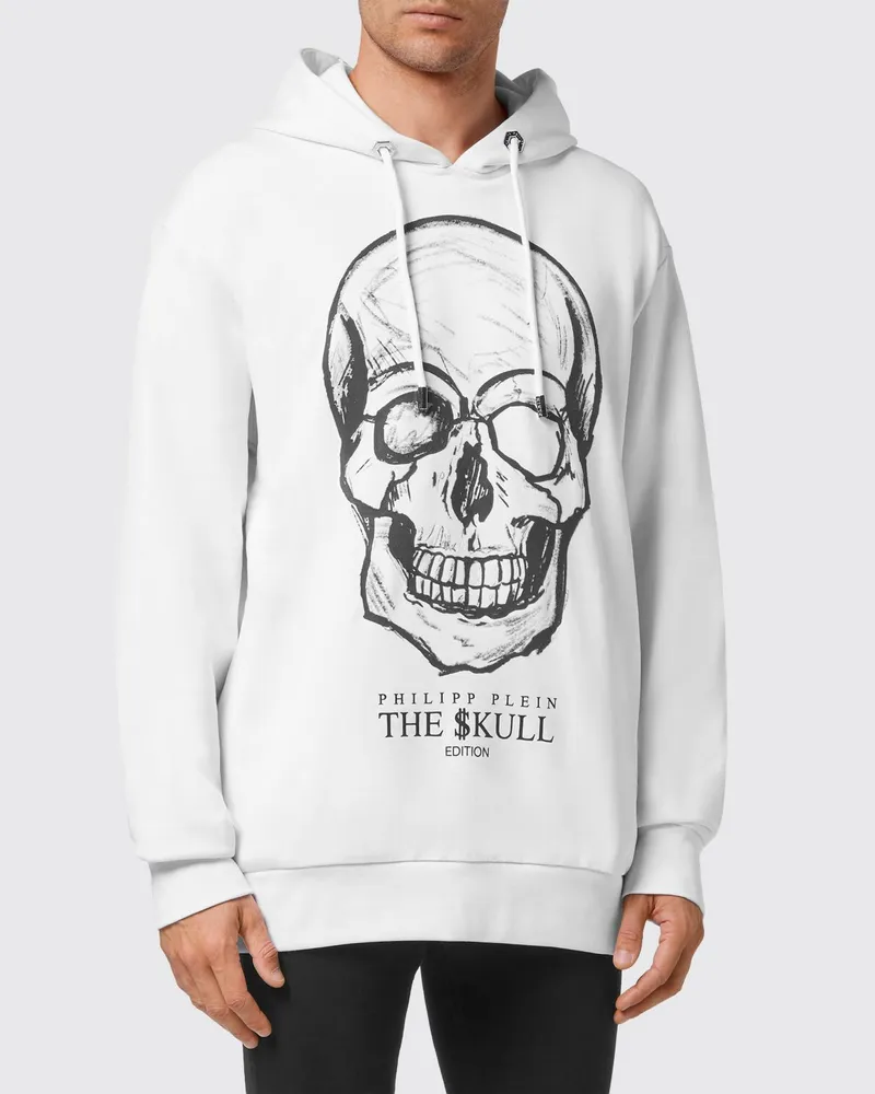 Philipp Plein Oversize-Kapuzenpullover aus Baumwolle mit Skull-Print Weiß