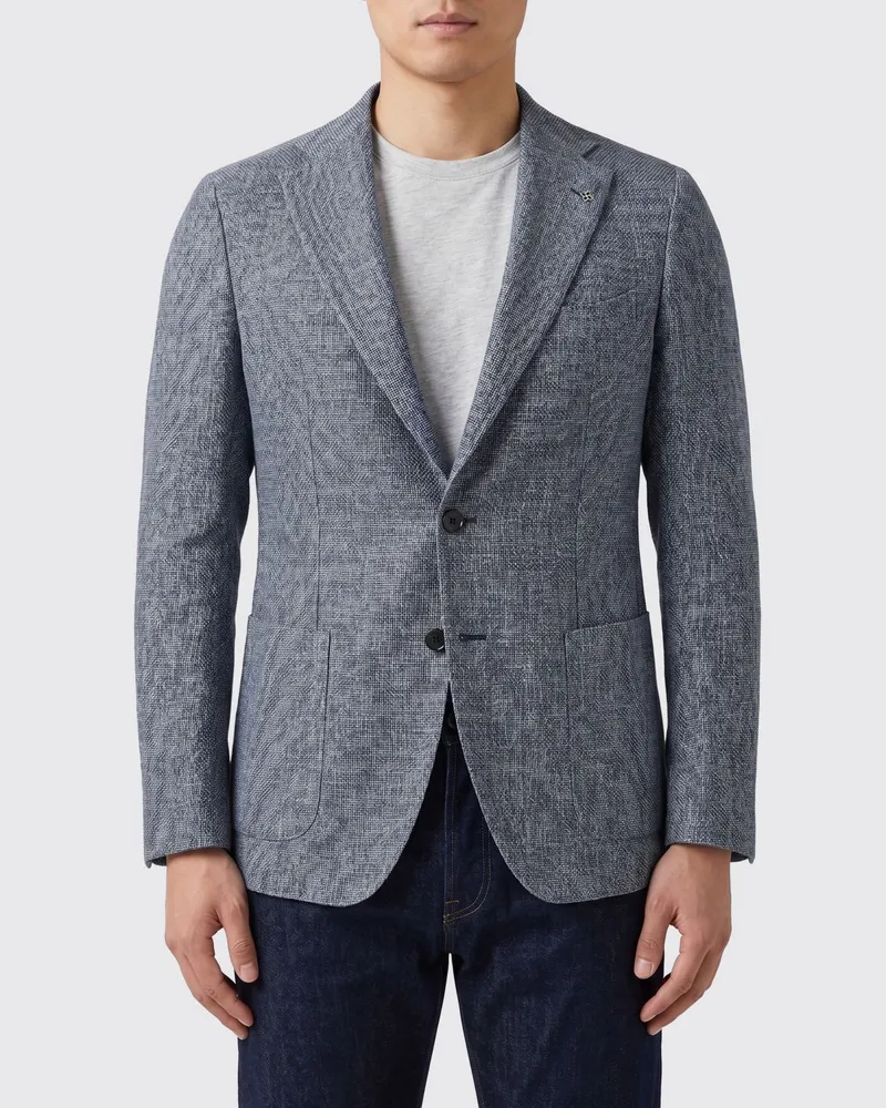 Tagliatore Einreihiger Leinen-Baumwoll-Blazer Blau