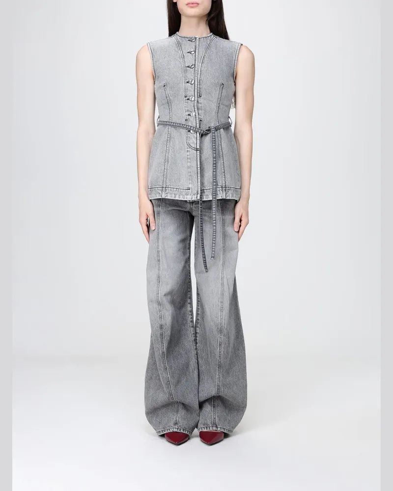 SPORTMAX Ärmelloses Baumwoll-Denim-Top mit Bindegürtel Schwarz