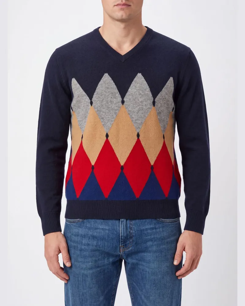 Ballantyne Argyle-Muster 100% Kaschmir-Pullover mit Rundhalsausschnitt Fa01