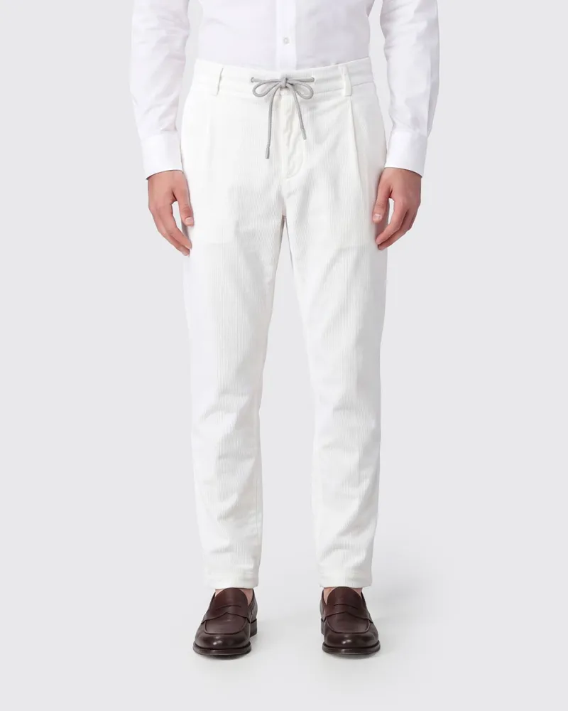 Eleventy Slim-Fit-Cordhose mit Kordelzug am Bund und Bundfalten Weiß