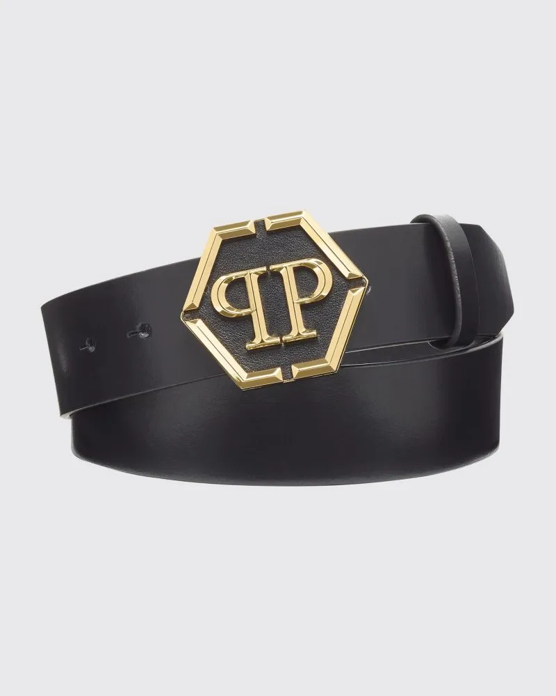 Philipp Plein Gürtel aus Rindsleder mit Hexagon-Monogramm-Schnalle Schwarz