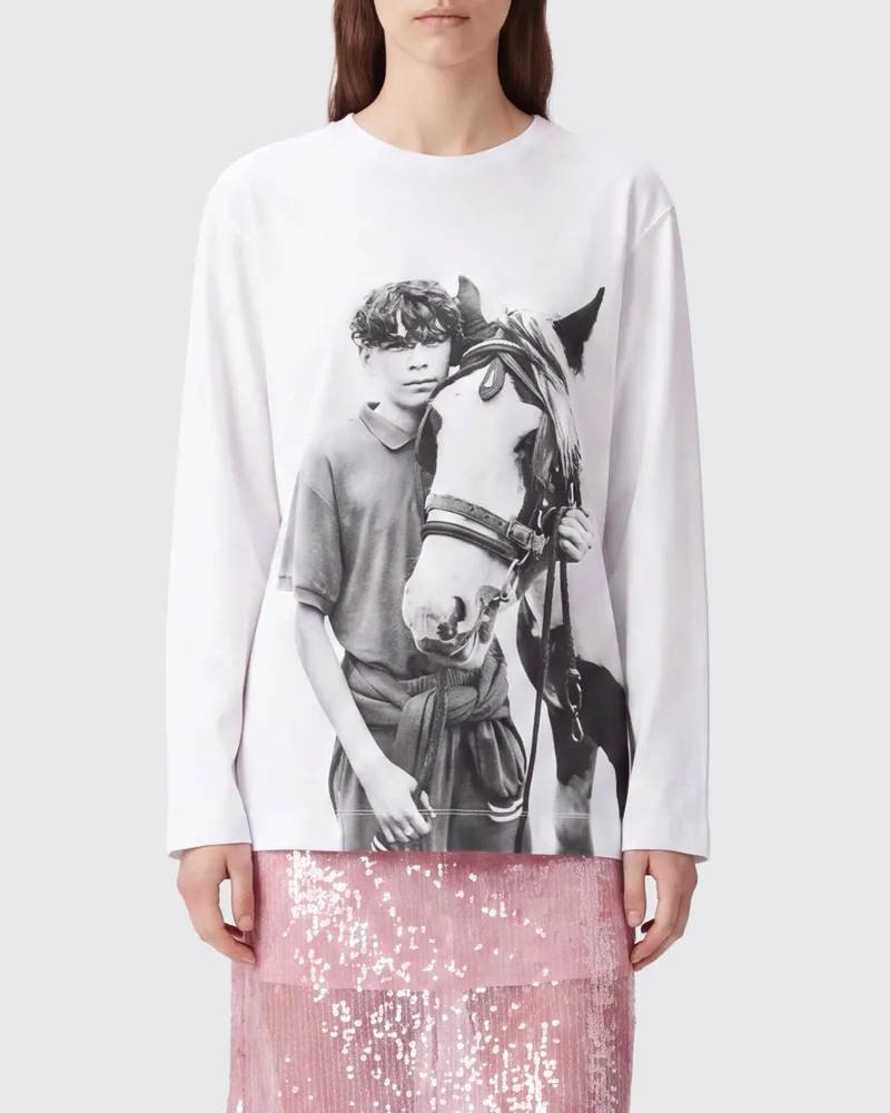 Simone Rocha Langärmliges Baumwoll-T-Shirt mit Grafikdruck Weiß