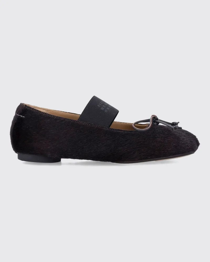 Maison Margiela Mary Janes aus Ponyfell-Leder von mit Schleife und runder Kappe Braun