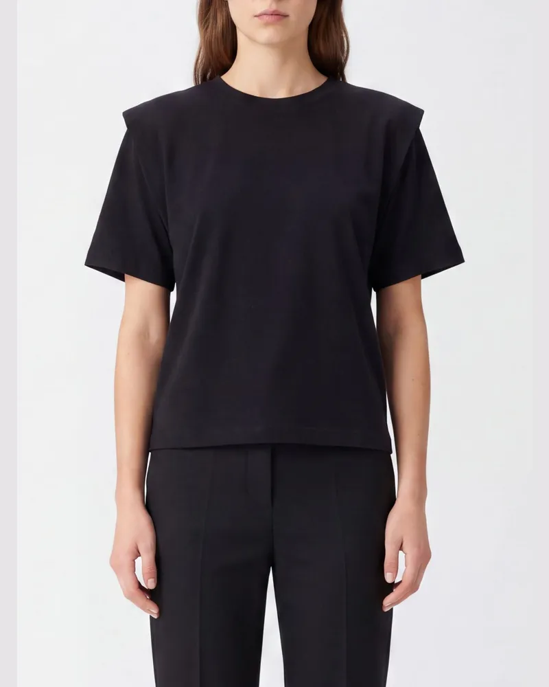 Isabel Marant T-Shirt mit Rundhalsausschnitt aus Baumwolle und überschnittenen Schultern Schwarz
