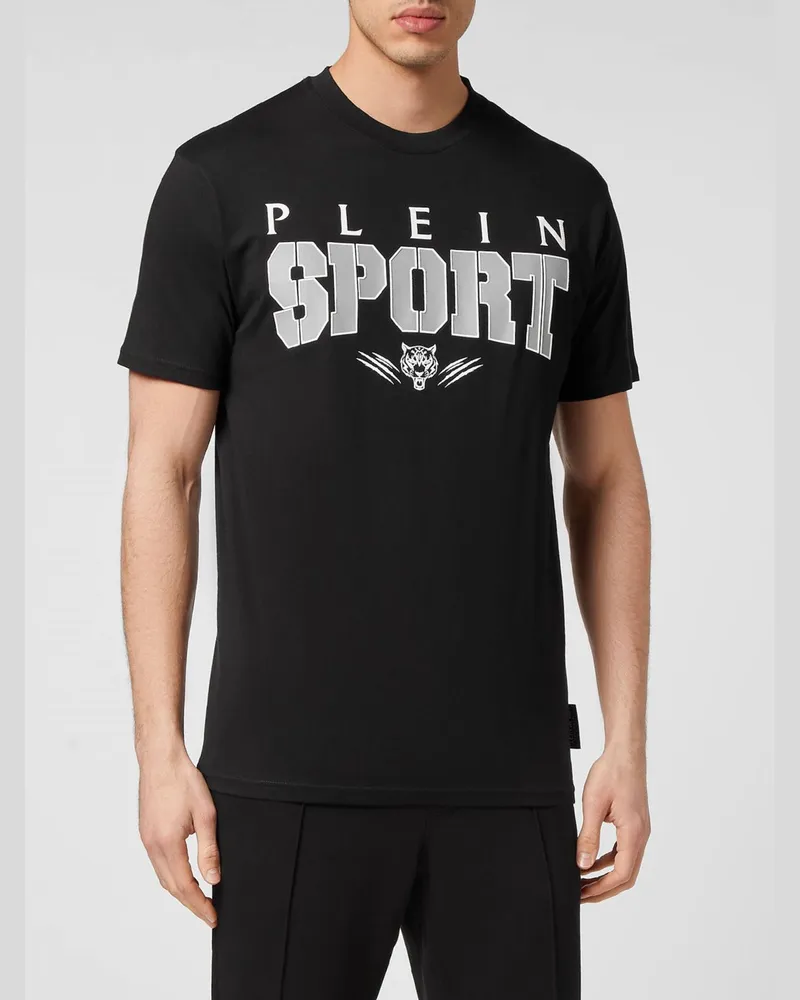 Philipp Plein Slim-Fit Baumwoll-T-Shirt mit kontrastierendem gedrucktem Logo Weiss
