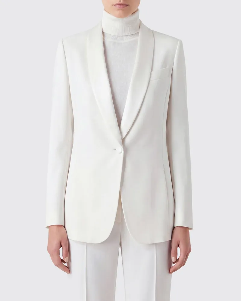 Giorgio Armani Einreihiger Smoking-Blazer aus Seide mit Schalkragen Weiß