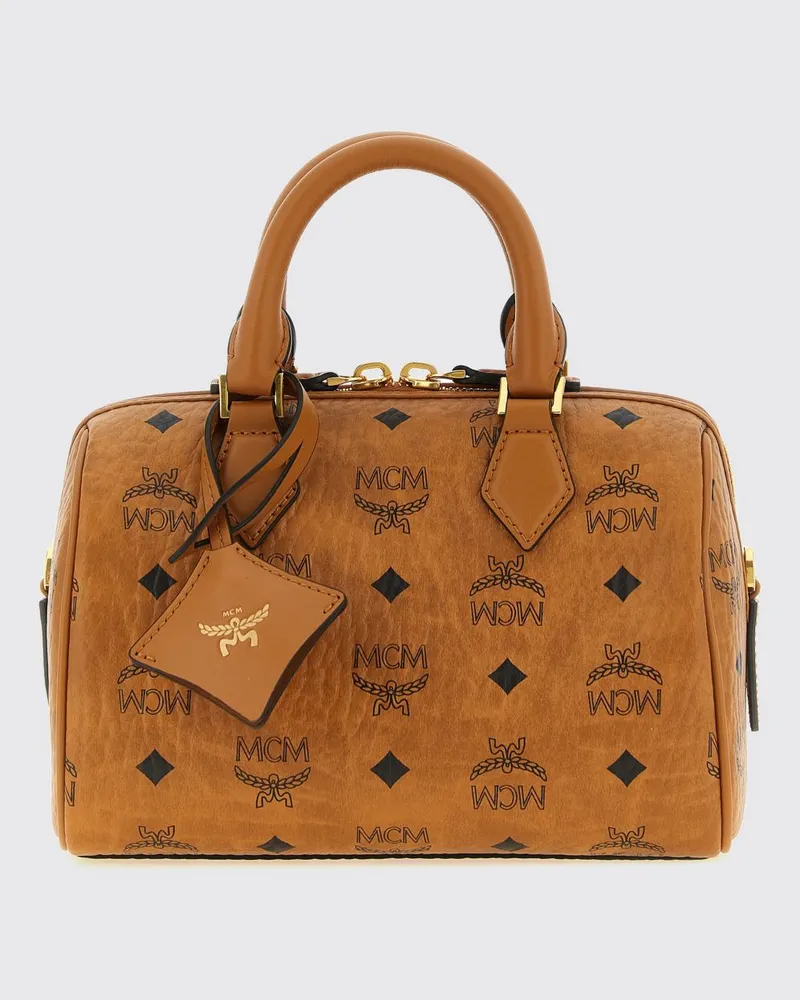 MCM Ella Mini-Handtasche aus beschichteter Baumwolle mit Logo-Print und Doppelgriff Braun