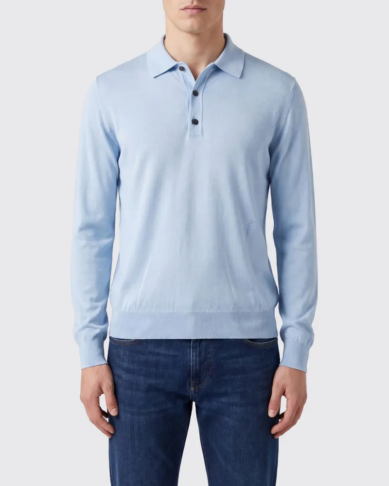 Ferragamo Langärmeliges Strick-Poloshirt von aus Seiden-Baumwoll-Mix Blau