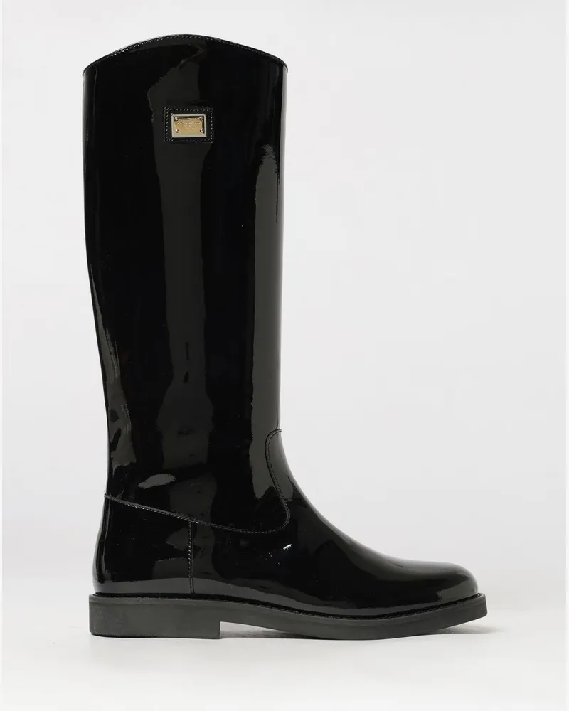 Dolce & Gabbana DOLCE  GABBANA Dolce & Gabbana Kniehohe Lacklederstiefel für Mädchen mit seitlichem Reißverschluss Schwarz