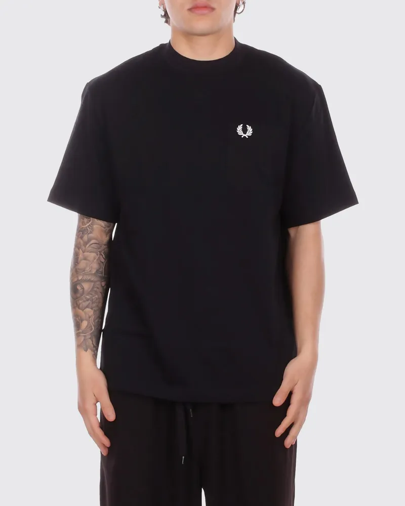 Fred Perry Baumwoll-T-Shirt mit Logo Schwarz
