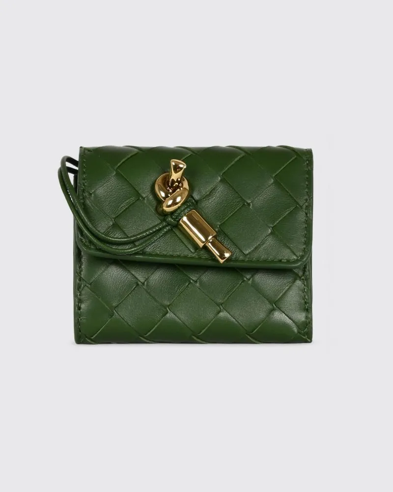 Bottega Veneta Andiamo Tri-Fold-Geldbörse von aus geflochtenem Lammleder Grün