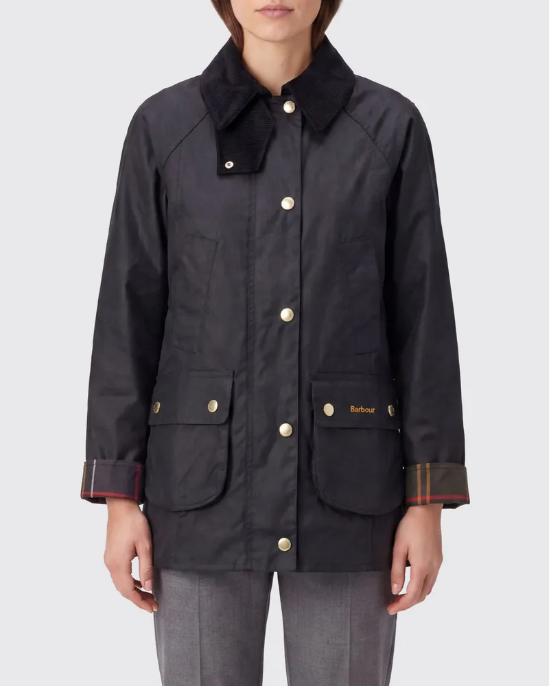 Barbour Beadnell Jacke aus gewachster Baumwolle mit Samtkragen Schwarz