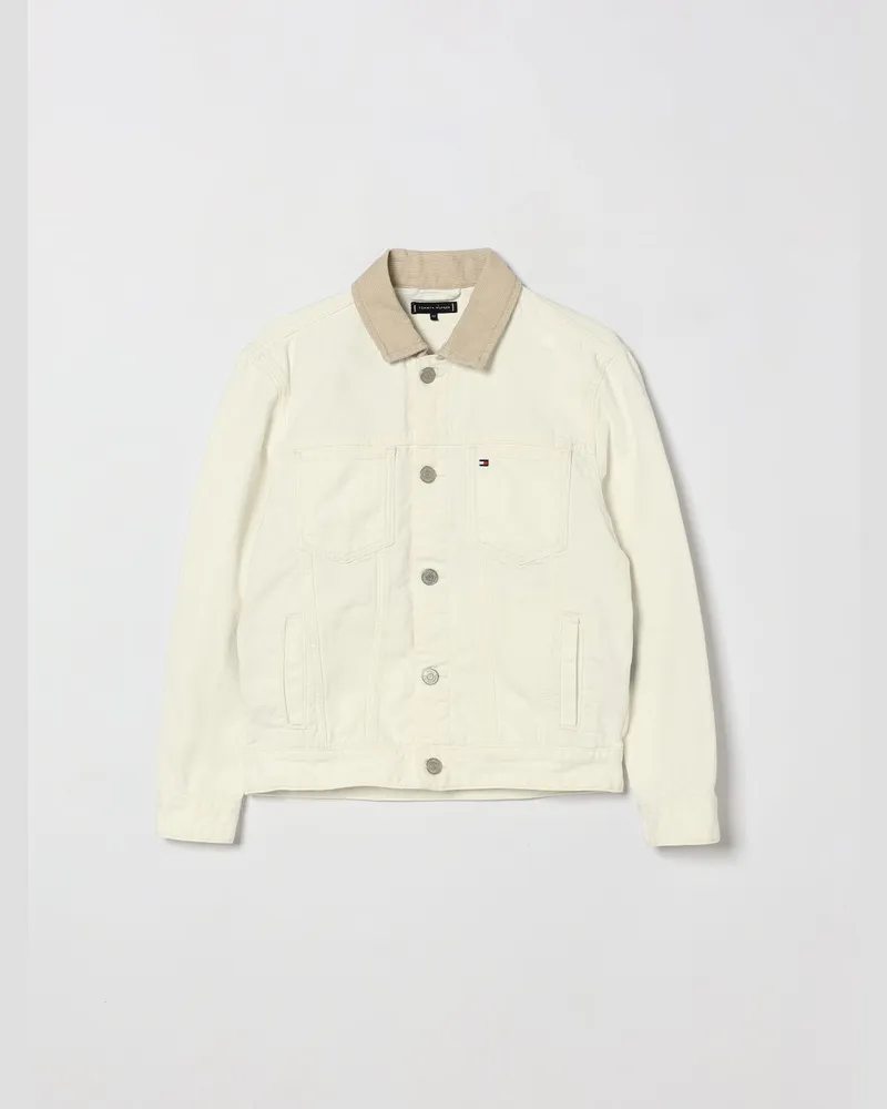 Tommy Hilfiger Baumwoll-Hemdjacke für Jungen mit kontrastierendem Samtkragen Weiß