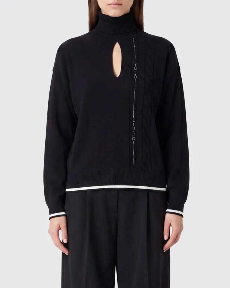 Liu Jo Cut-Out-Rollkragenpullover aus Viskose mit Strass-Logo Schwarz