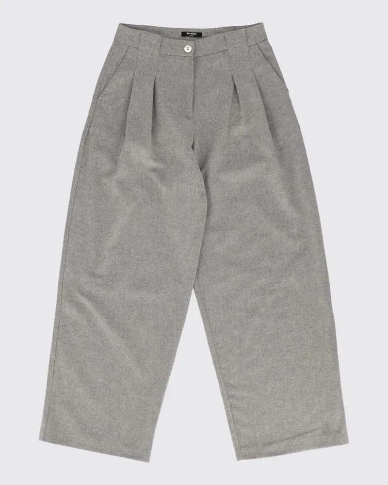 Balmain Samthose für Jungen mit geradem Bein und metallischem Logo Grau