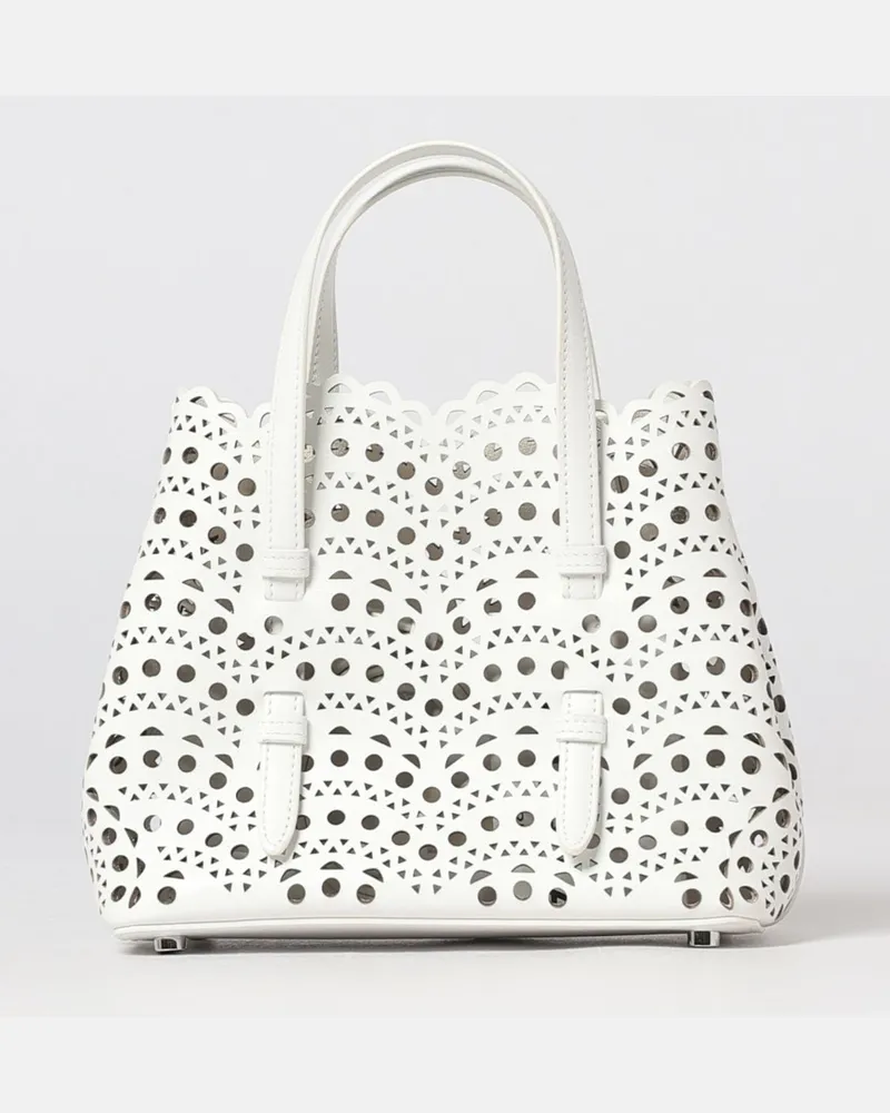 Alaïa Kleine Mina Handtasche aus perforiertem, glattem Kalbsleder Weiß