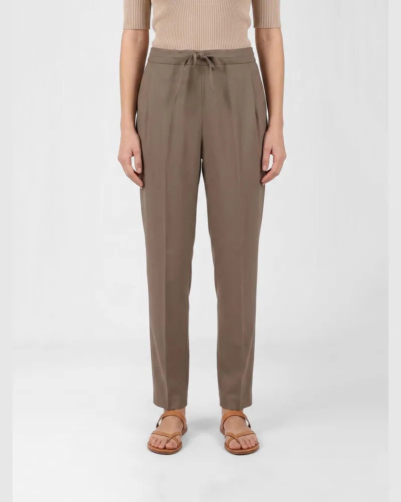 Fabiana Filippi Hose mit Kordelzug aus Leinenmischung Mud