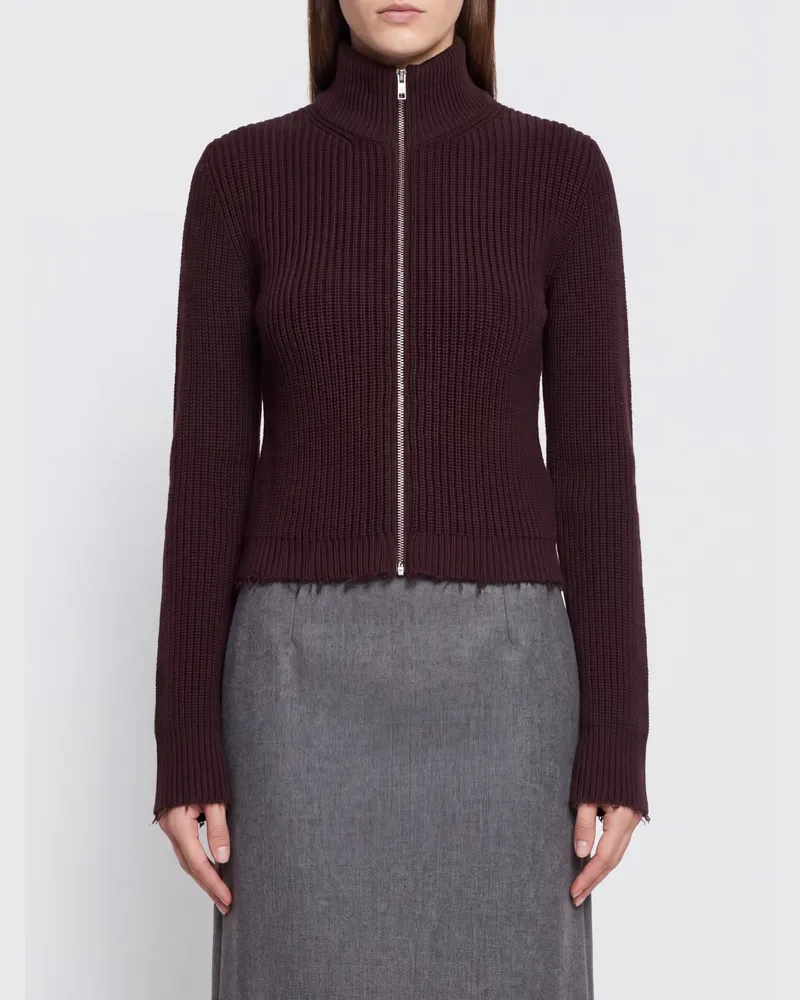 Maison Margiela Slim Fit Cardigan aus Baumwolle mit Rollkragen und Reißverschluss Braun
