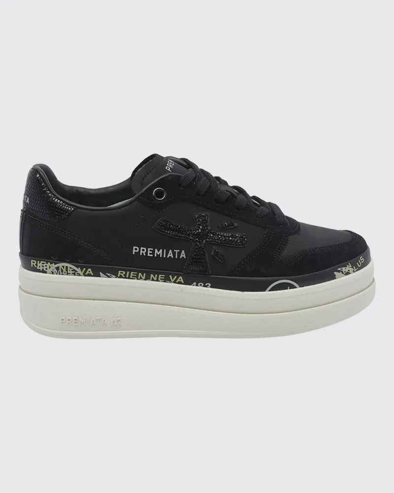 Premiata Micol Platform-Sneaker aus Kalbsleder mit Strass-Logo Schwarz