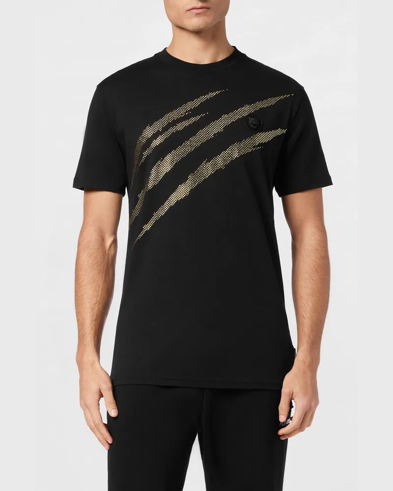 Philipp Plein Baumwoll-T-Shirt mit Strass-Logo Schwarz