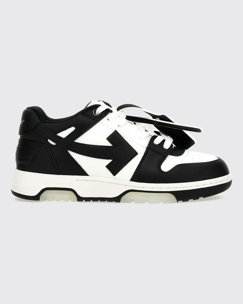 OFF-WHITE Out Of Office Low-Top-Sneaker aus glattem Leder im Bicolor-Design mit Etikett Schwarz