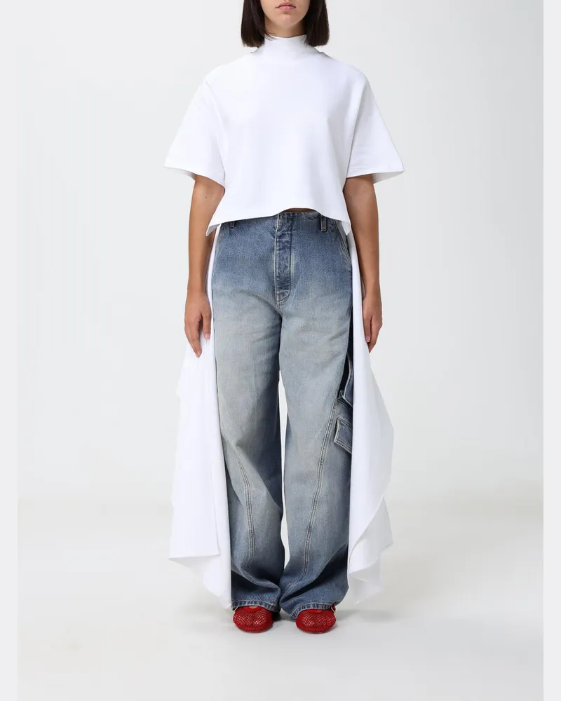 Alaïa Asymmetrisches Kurzarm-Top aus Baumwoll-Jersey mit Stehkragen Weiß