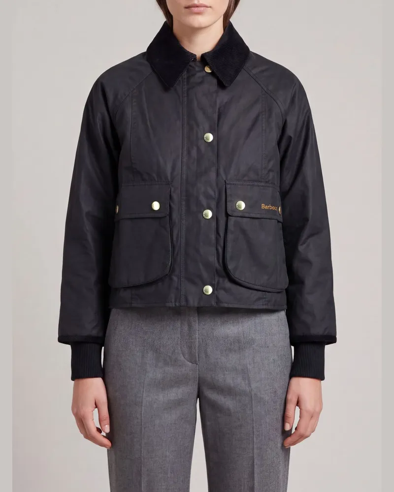 Barbour Beadnell Wachsjacke aus Baumwolle mit Cordkragen Schwarz