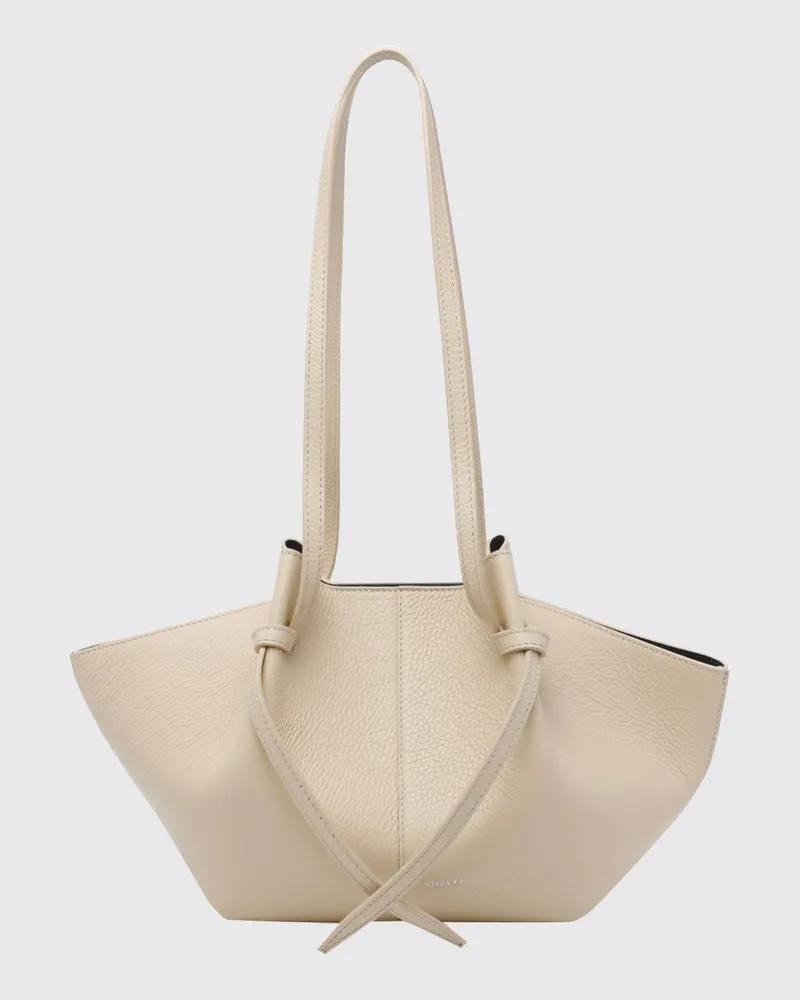 YUZEFI Mochi Schultertasche von aus genarbtem Kalbsleder mit ausgestelltem Design Weiß