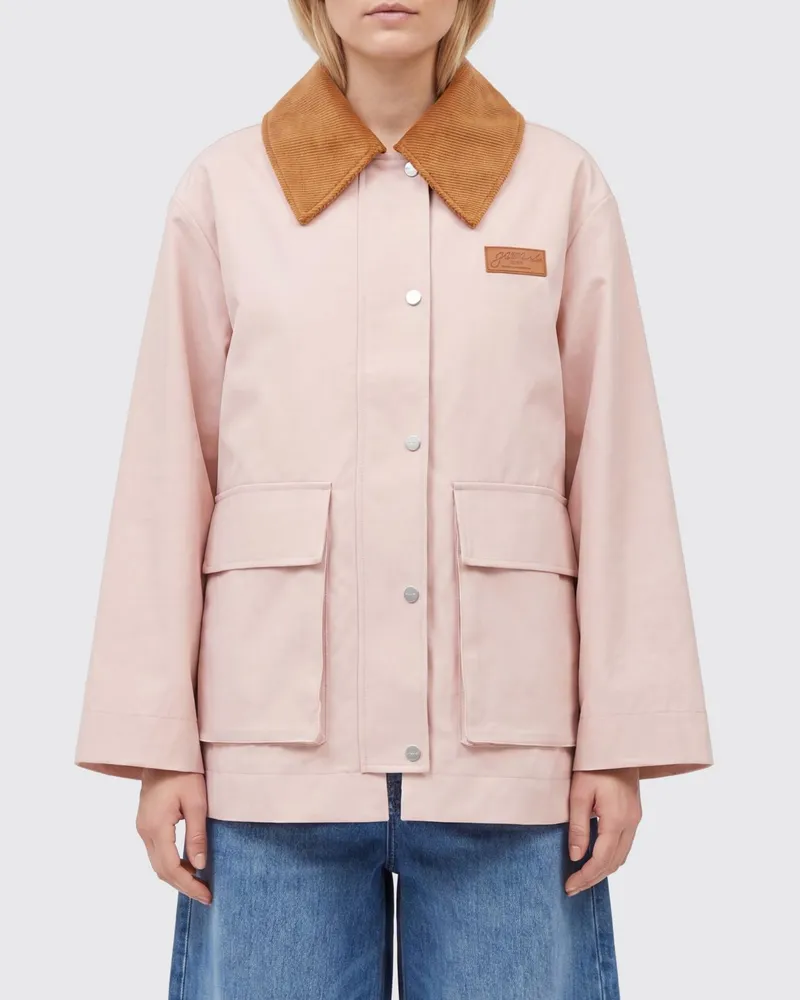 Ganni Hemdjacke aus recyceltem Polyethylen mit Samtkragen Pink
