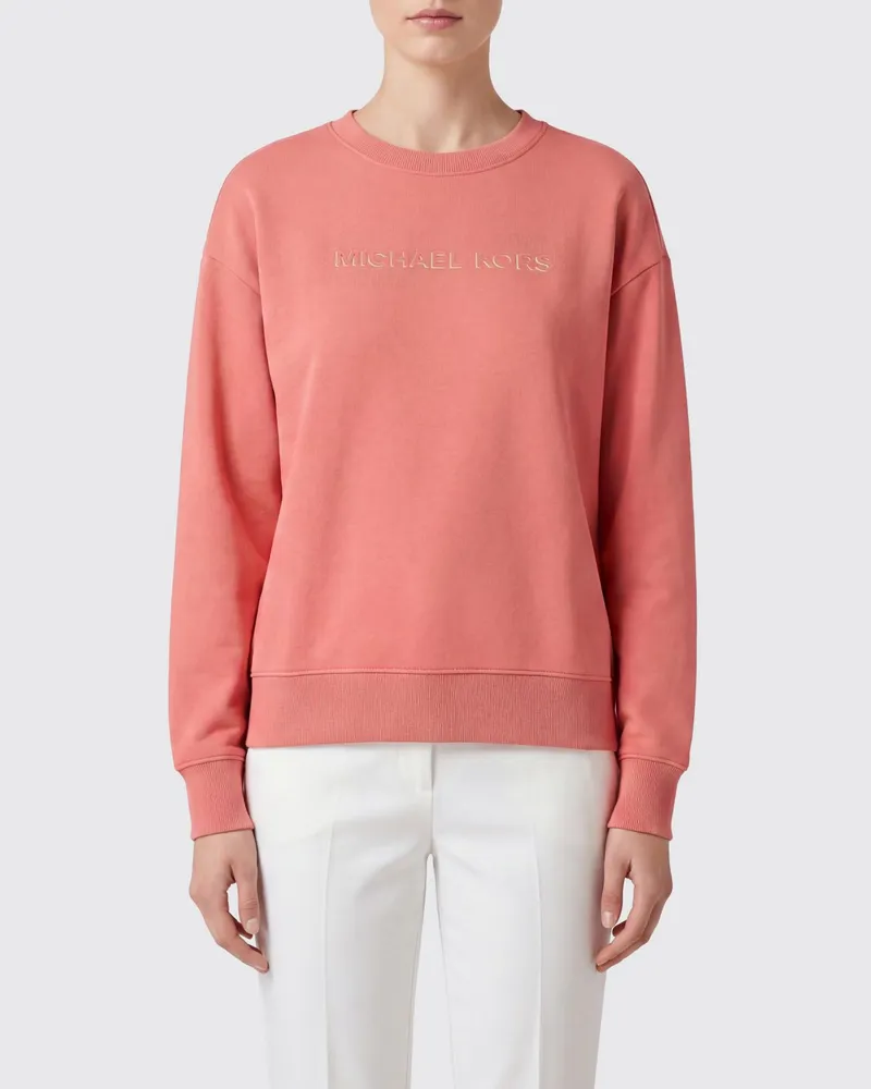 Michael Kors Baumwoll-Sweatshirt mit Rundhalsausschnitt, Kontrastlogo und überschnittenen Schultern Pink