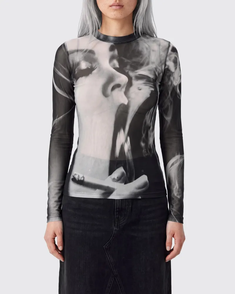 Jean Paul Gaultier Slim-Fit-Top mit Grafikdruck aus Stretch-Nylon mit langen Ärmeln Schwarz