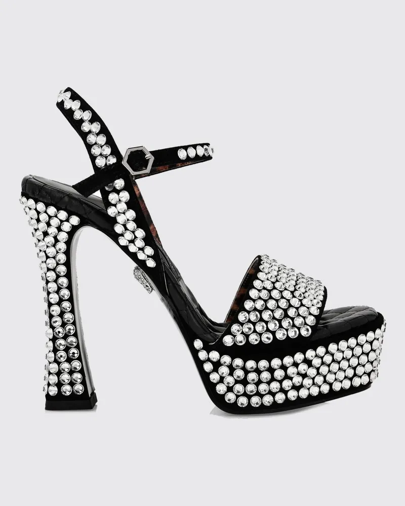 Philipp Plein Plateau-Sandalen aus Wildleder mit hohem Absatz und Strass Weiß