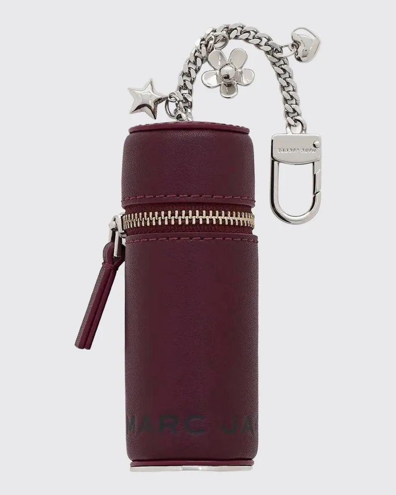 Marc Jacobs Zylindrischer Leder-Schlüsselanhänger The Lipstick mit Charm und Reißverschluss Pflaume