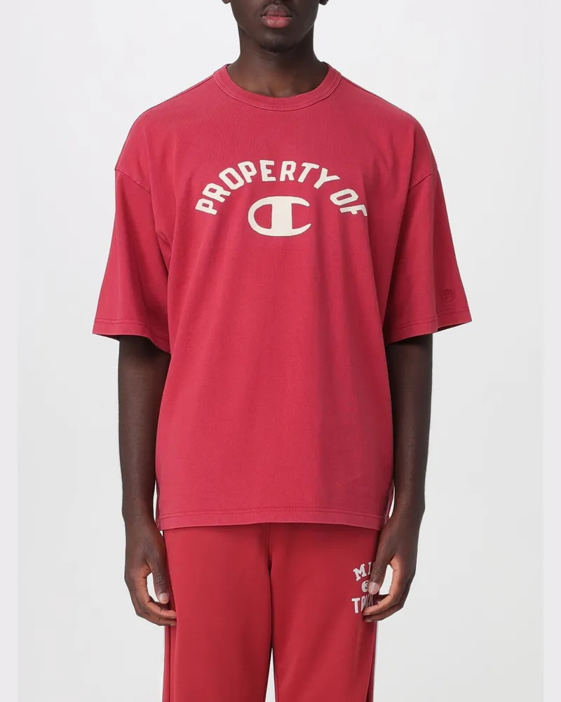 Champion Locker geschnittenes Baumwoll-T-Shirt mit Logo- und Slogan-Print vorne Rot