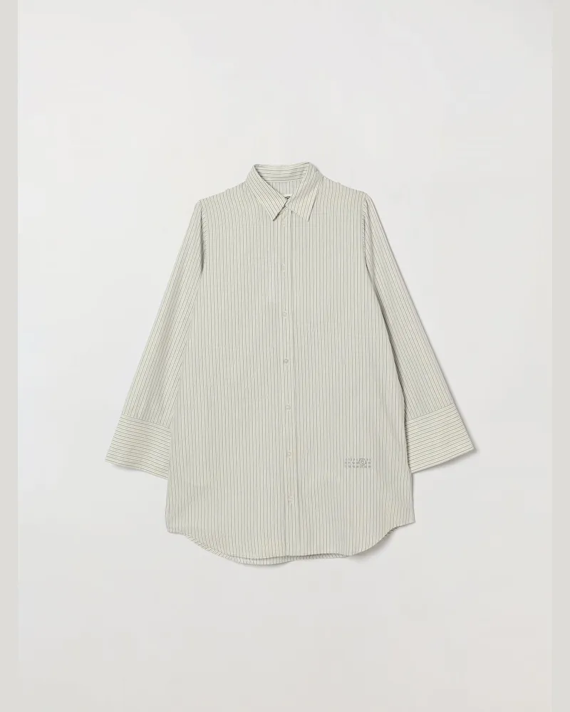 Maison Margiela Gestreiftes Mini-Hemdblusenkleid aus Baumwolle für Mädchen Weiß
