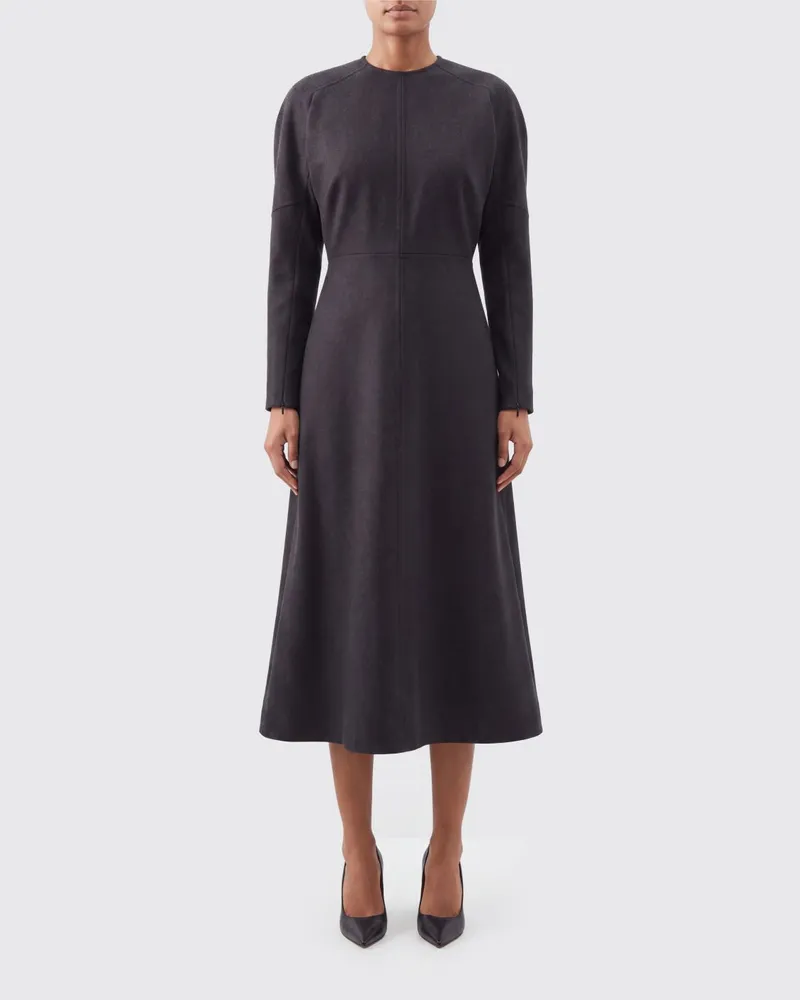 Victoria Beckham Dolman-Midikleid von aus Schurwolle mit langen Ärmeln Grau