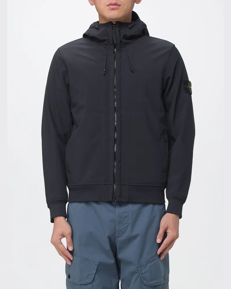 Stone Island Shell Kapuzen-Windbreaker von aus Soft Shell-R-Gewebe Schwarz