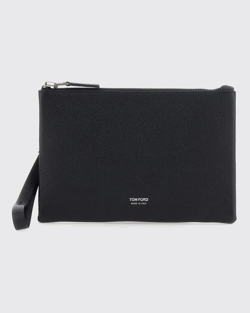 Tom Ford Pouch aus genarbtem Kalbsleder mit Handgelenkschlaufe Schwarz