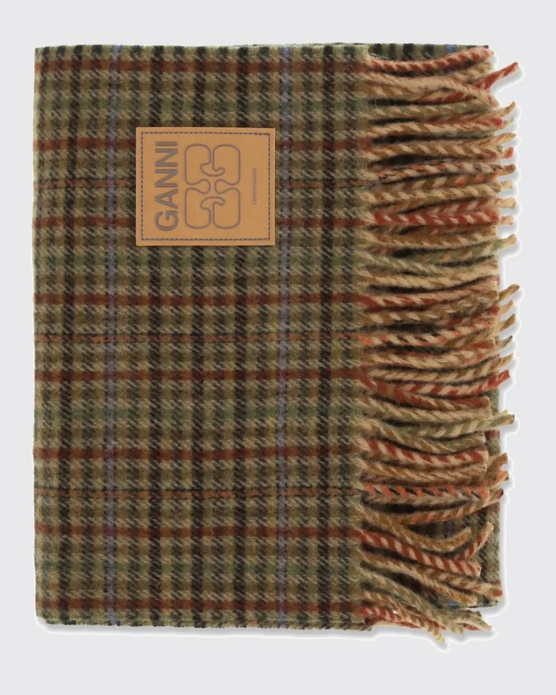 Ganni Tartan-Wollschal mit Fransenrändern Bunt