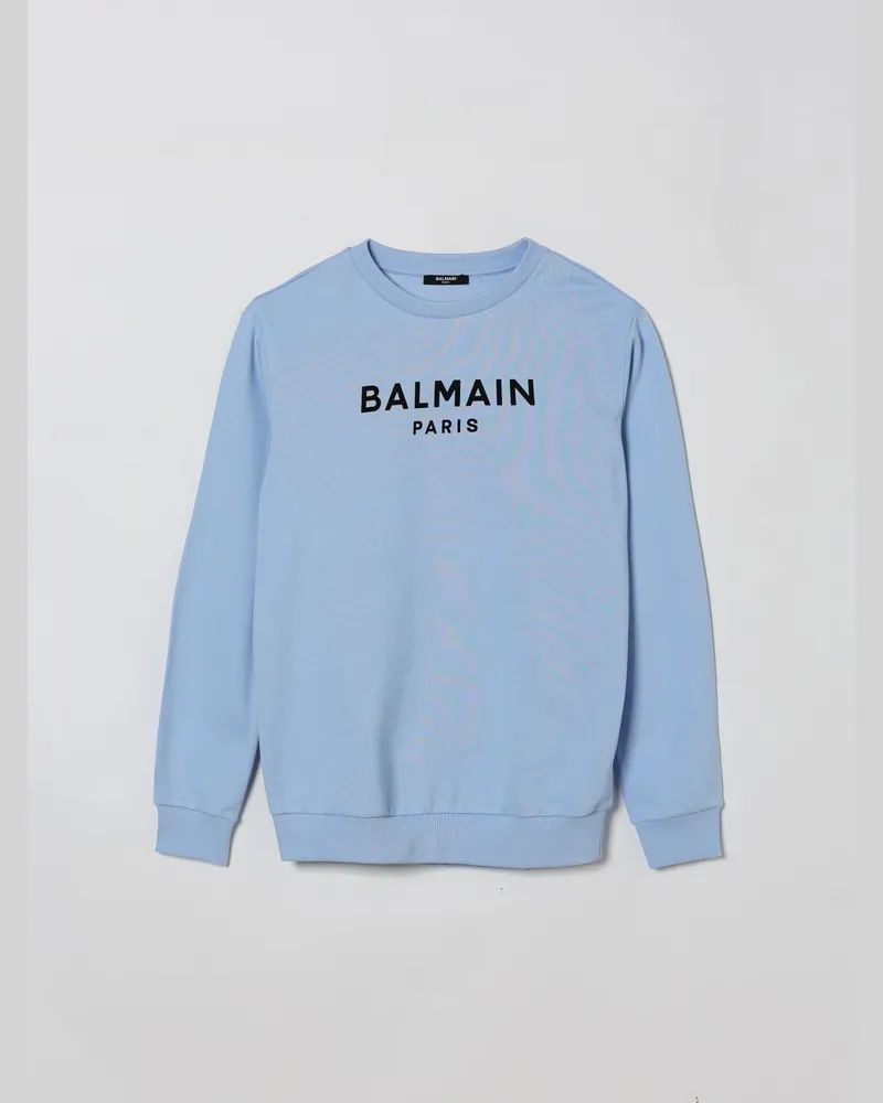 Balmain Rundhals-Sweatshirt aus Baumwolle mit Logo Hellblau