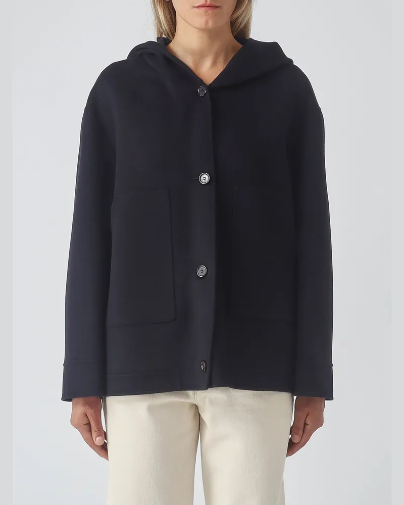 Max Mara Kurzmantel aus Schurwolle mit Kapuze Navy