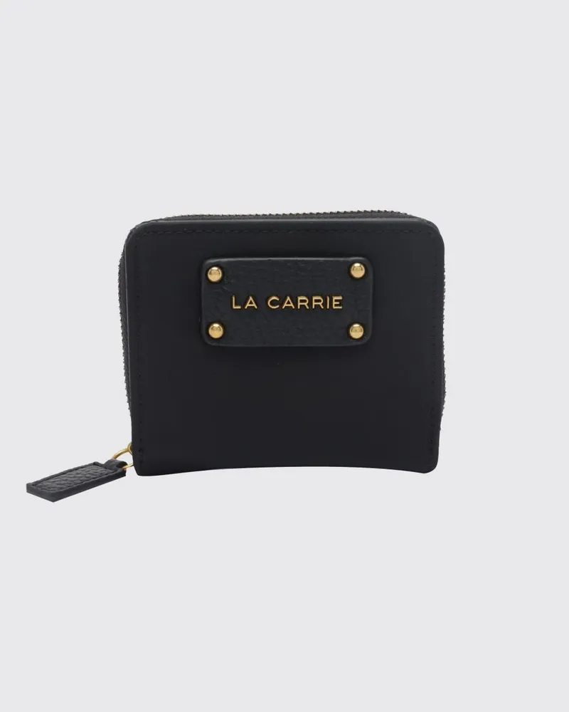LA CARRIE Bifold-Brieftasche aus genarbtem Kunstleder mit metallischem Logo Schwarz