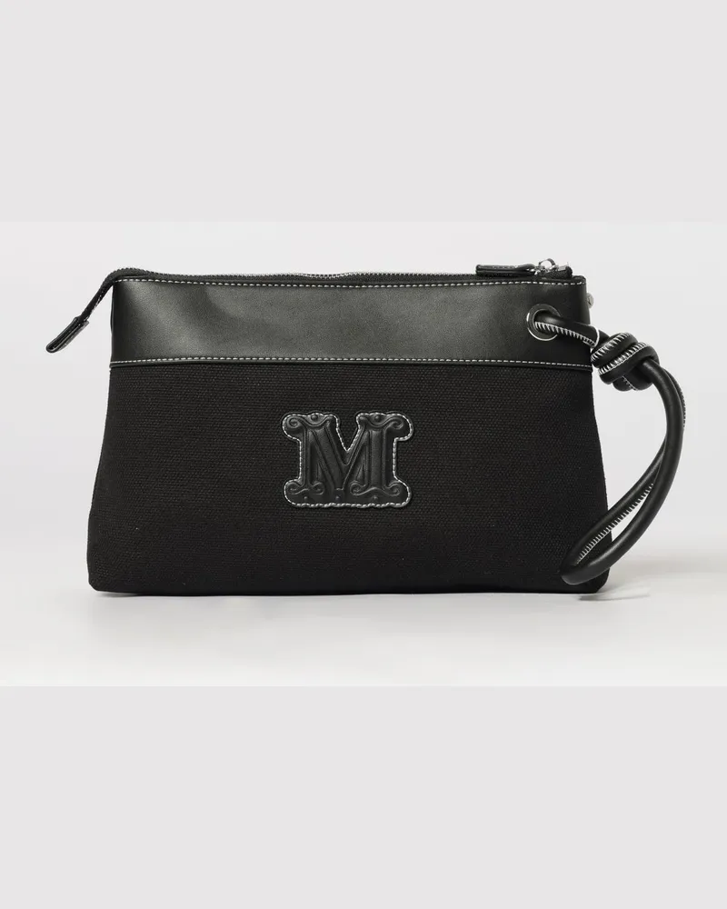 Max Mara Bchfrisia Clutch aus Baumwolle mit Monogramm und Handschlaufe Schwarz