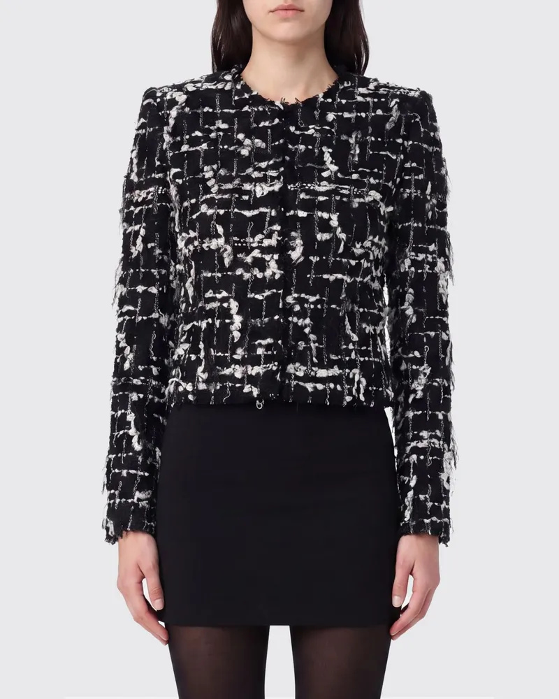 Balmain Kurzer Spencer-Blazer aus Wolltweed mit Fransen und Stickerei Schwarz
