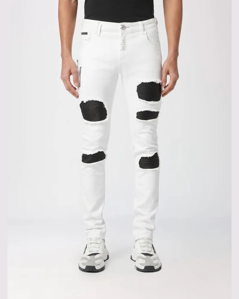Philipp Plein Skinny-Fit-Jeans aus Baumwolldenim im Distressed-Look Weiß